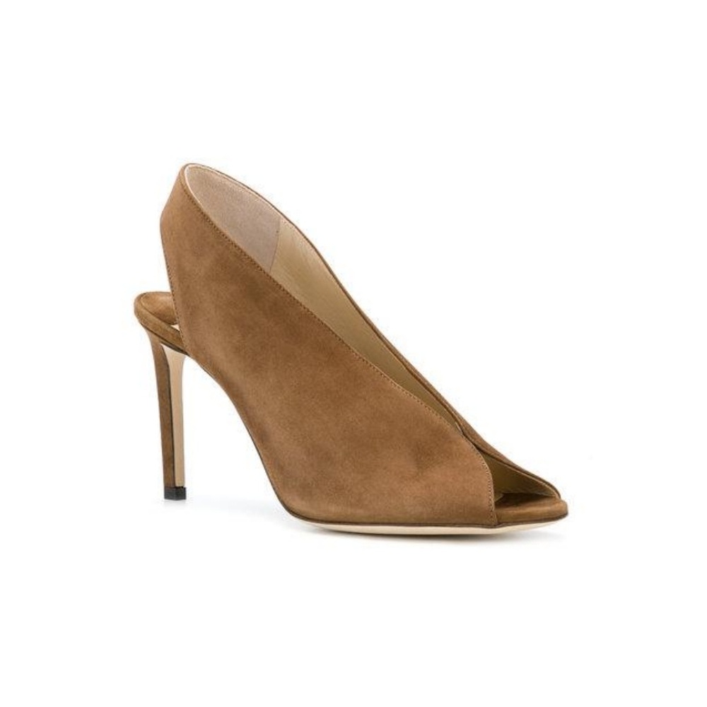 JIMMY CHOO Suede Peep Toe High Heel Pumps in Cacao